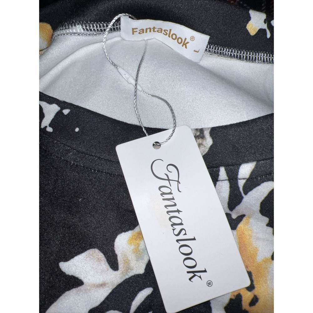Fantaslook Floral Print Black Yellow White Long Sleeve Top Size Large Warm Soft - Picture 7 of 9